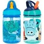 Nuby Flip-it Kids On-The-Go Printed Water Bottle with Bite Proof Hard Straw - 12oz / 360 ml, 18+ Months, Prints May Vary, 2-Pack