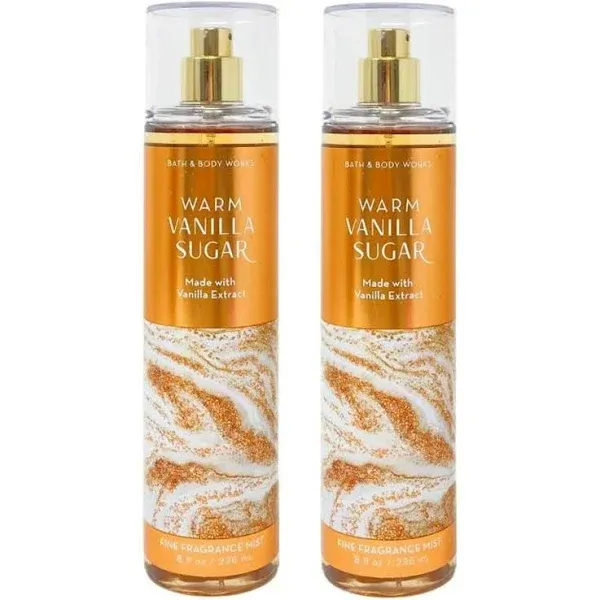 2 pk Bath &amp; Body Works WARM VANILLA SUGAR Fine Fragrance Mist Spray 8 oz ea