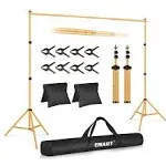 EMART Backdrop Stand 10x7ftWxH Photo Studio Adjustable Background Stand Support Kit with 2 Crossbars 8 Backdrop Clamps 2 San, Gold