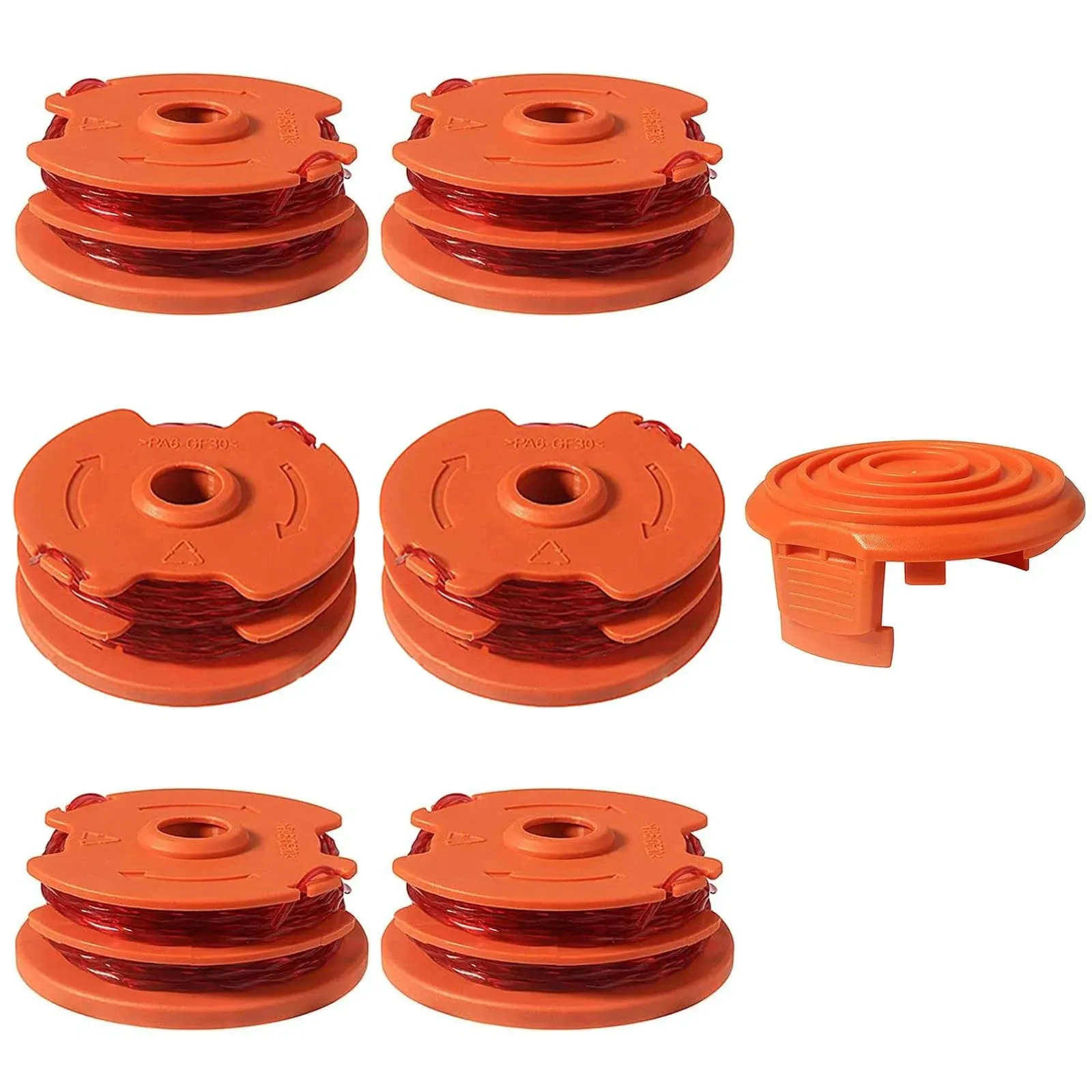 WA0007/ 50022833 String Trimmer Spool Line 2 x16ft 0.065''，Edger Spool Refills Parts Auto-Feed Replacement line compatible with Worx WG116,WG118,WG119, WG124,WG183 Corded Electric (6 Spool + 1 Cap)