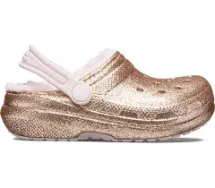 Crocs Youth Size J 2 Classic Lined Glitter Clog Shoes Gold Pink 207462-2UB