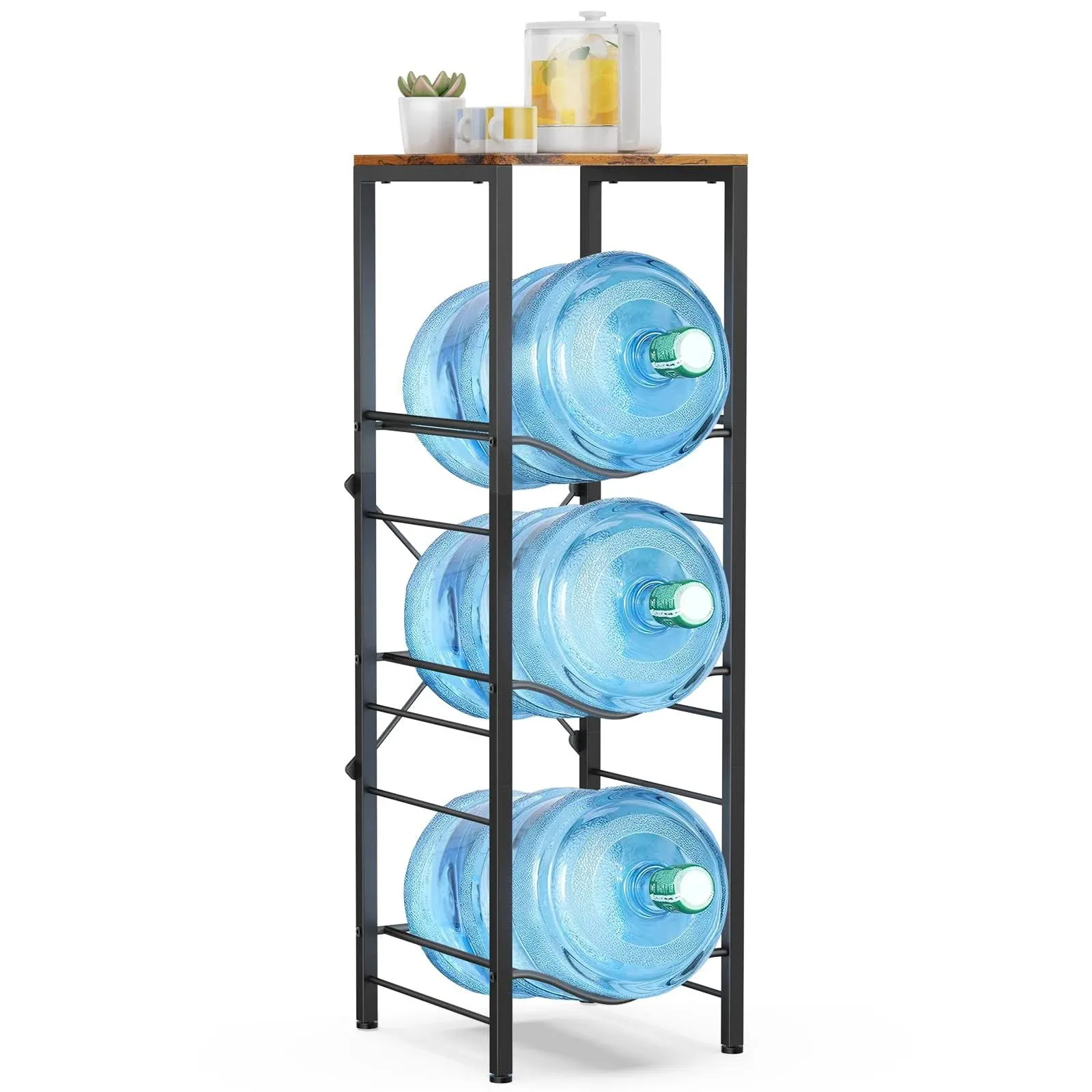 3-Tier 5 Gallon Water Jug Holder with Storage Shelve,5 Gallon Water Brown