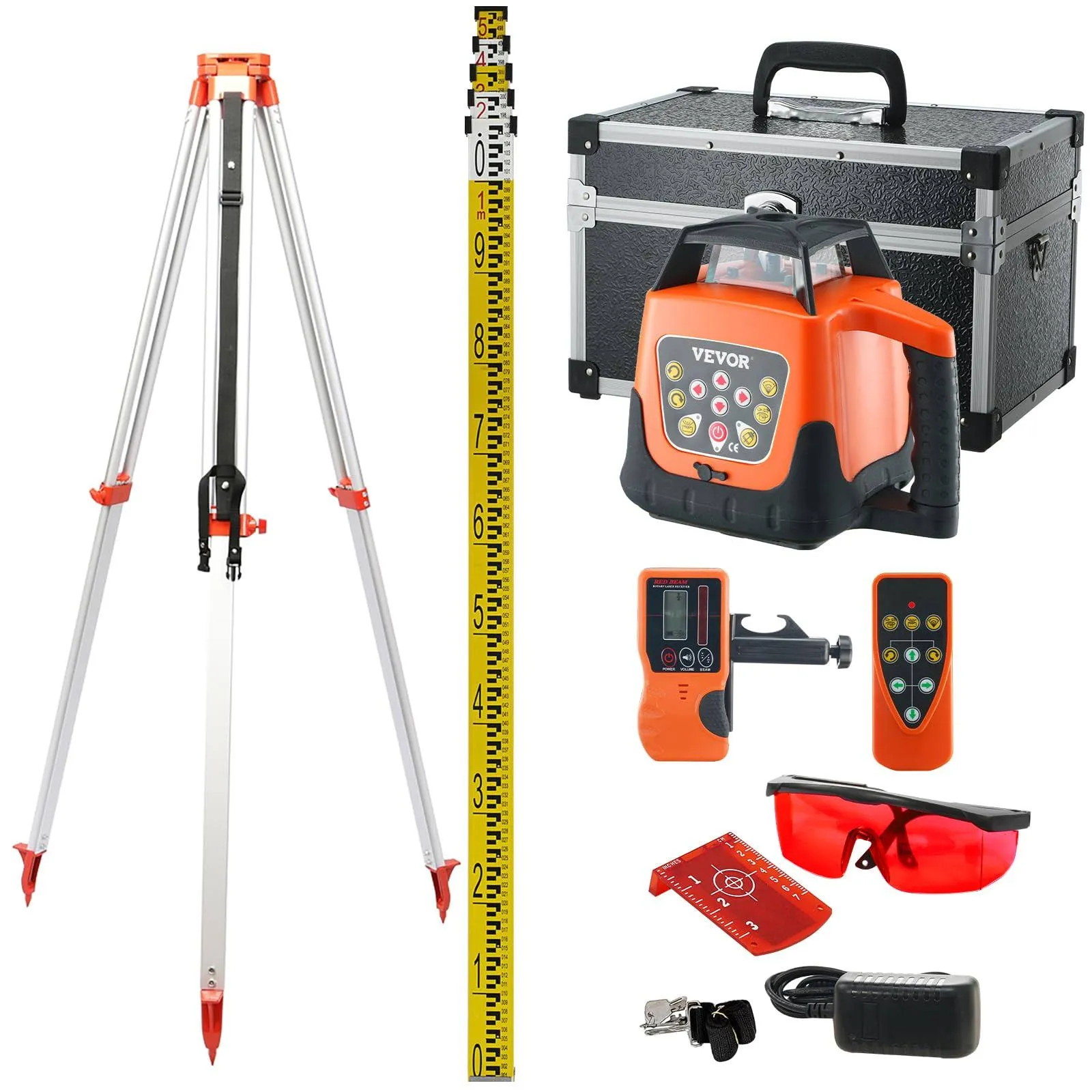 VEVOR Red Rotary Laser Level 1650ft,360 Degree Self Leveling Laser Level Kit,with Surveying Tripod&5m Staff,IP66 Waterproof Remote Control,5