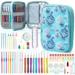 SHAXANO Crochet Hooks Kit with Case, 86 Piece Crochet Hooks Set, with 9 Rubber Ergonomic Hook and 12 Aluminum Crochet Hooks, 65