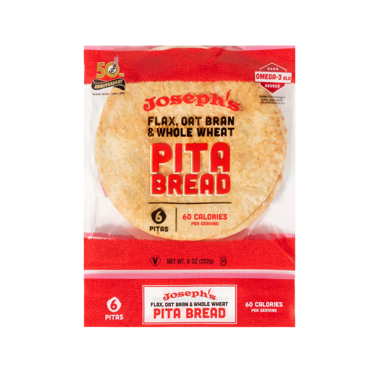 Joseph's Flax Oat Bran & Whole Wheat Pita Bread - 6 ct