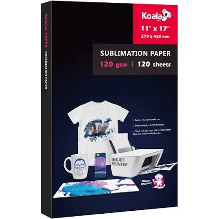 Koala Sublimation Paper 11x17 Inch 120gsm 120 Sheets, Apply for personalize Tumbler, Light Colored T-shirts and Other Sublimation Blanks, ONLY Compatible with Sublimation Ink