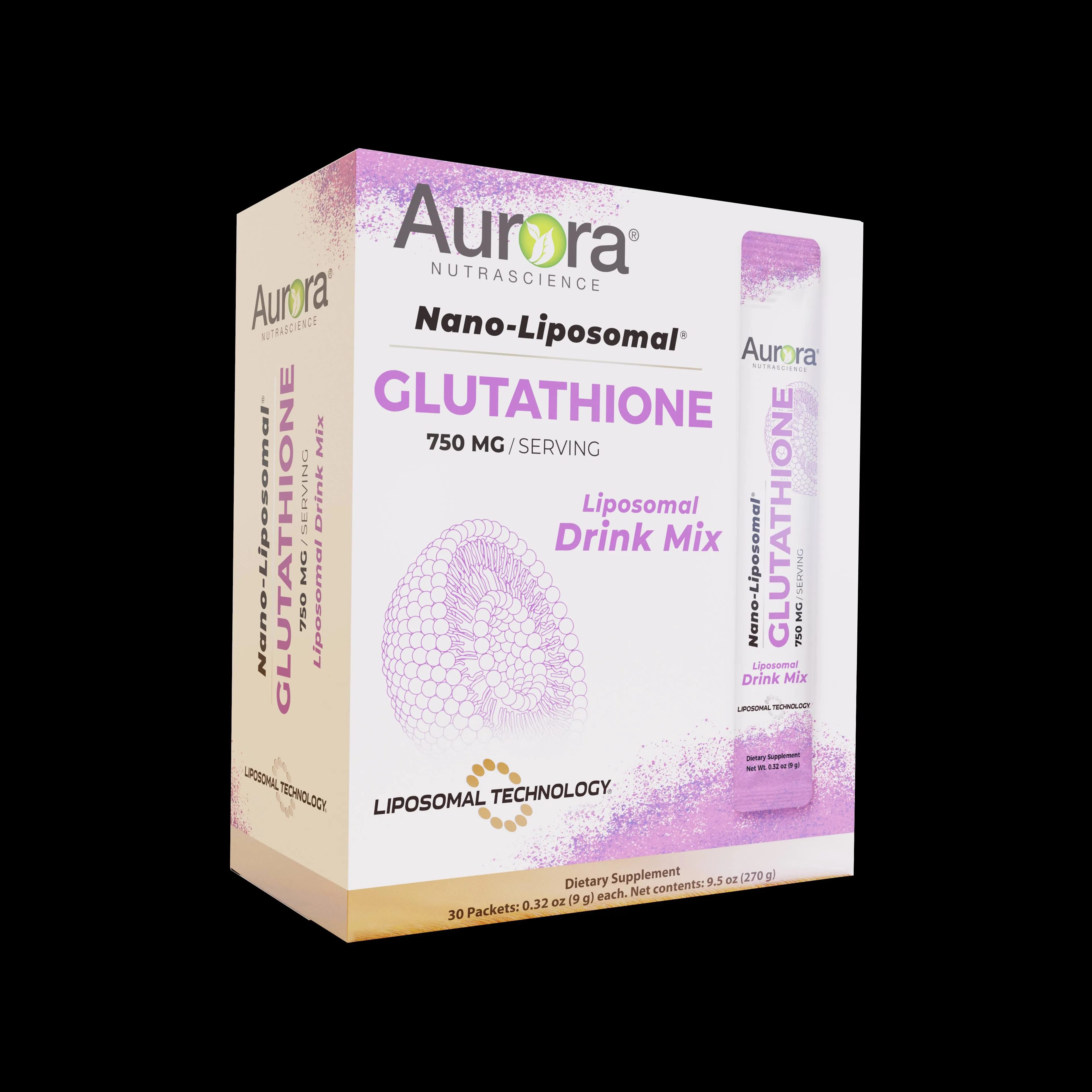 Aurora Nutrascience, nano-liposomal, glutathion, mélange à boire liposomal, 750 mg, 30 sachets, 9 g pièce