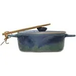 Blue Stoneware Brie Bakers with Bamboo Spreader, 2ct.