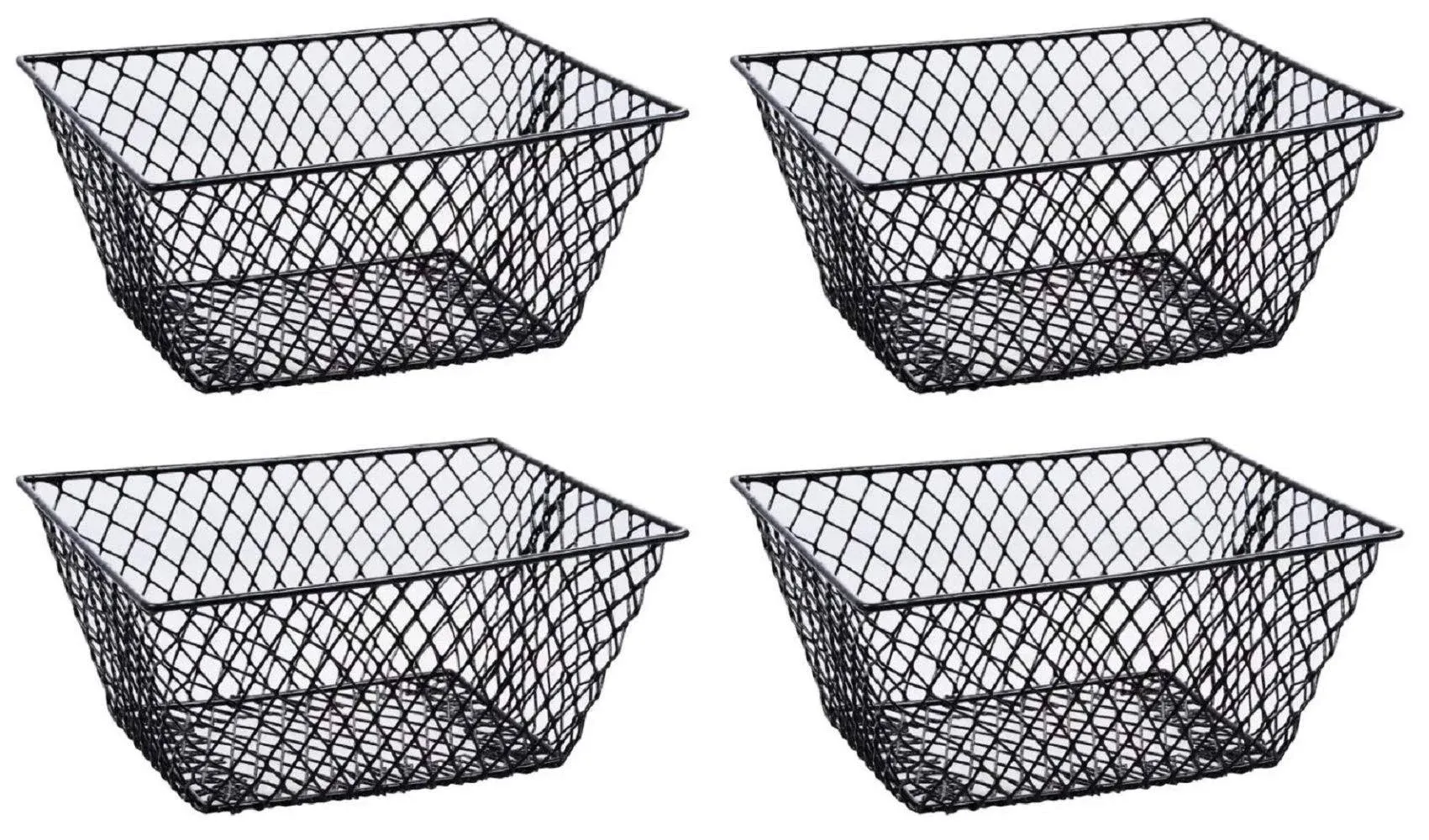 Small Metal Rectangular, Oval and Round Wire Baskets with Handles, Black and ...