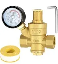 Water Pressure Regulator 1/2 inch with Gauge Made of 100% High Hardness Brass...