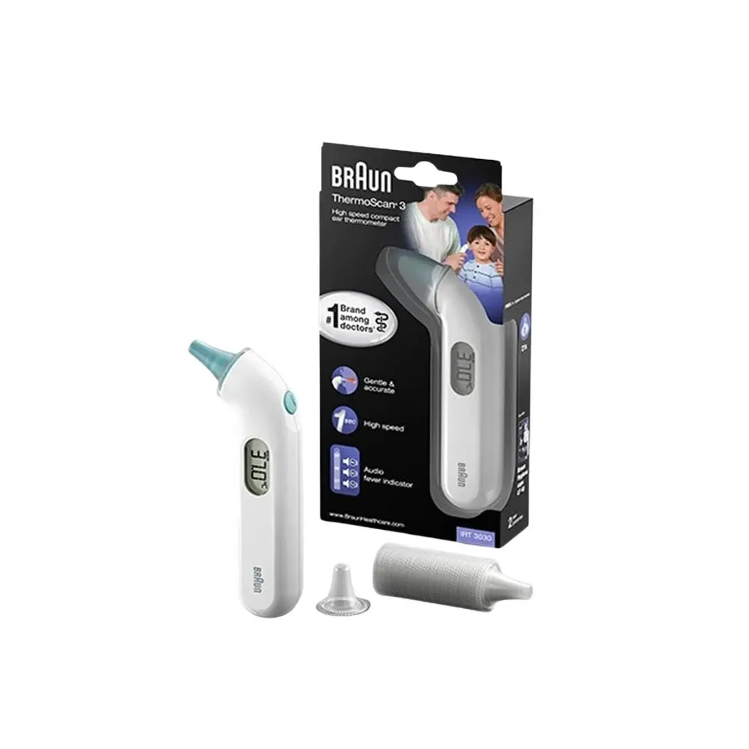 Braun ThermoScan 3 – Digital Ear Thermometer for Kids, Babies, Toddlers and Adults – Fast, Gentle, and Accurate Results in Seconds – Fever Thermometer, IRT3030