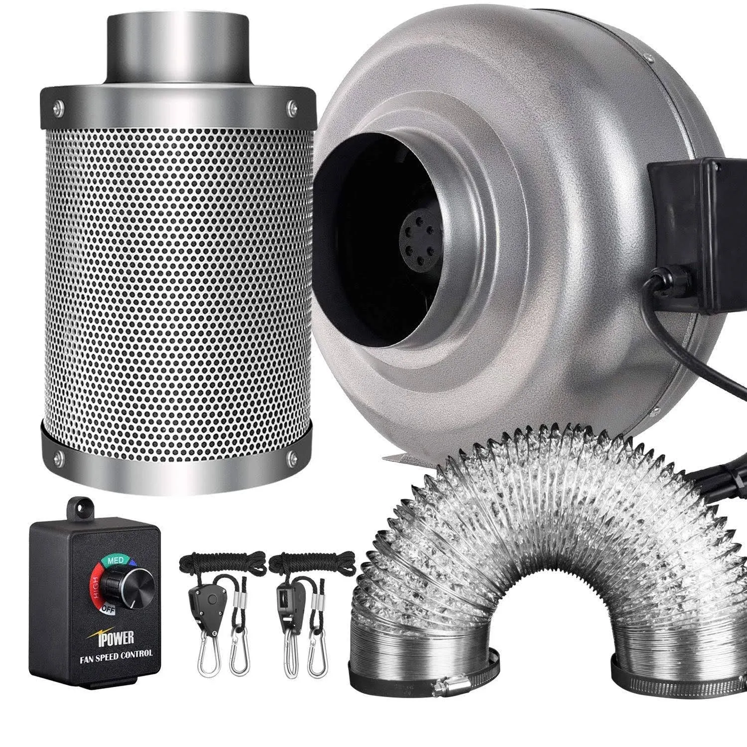 iPower 4 Inches Inline Fan Carbon Filter Ducting Combo with Speed Controller