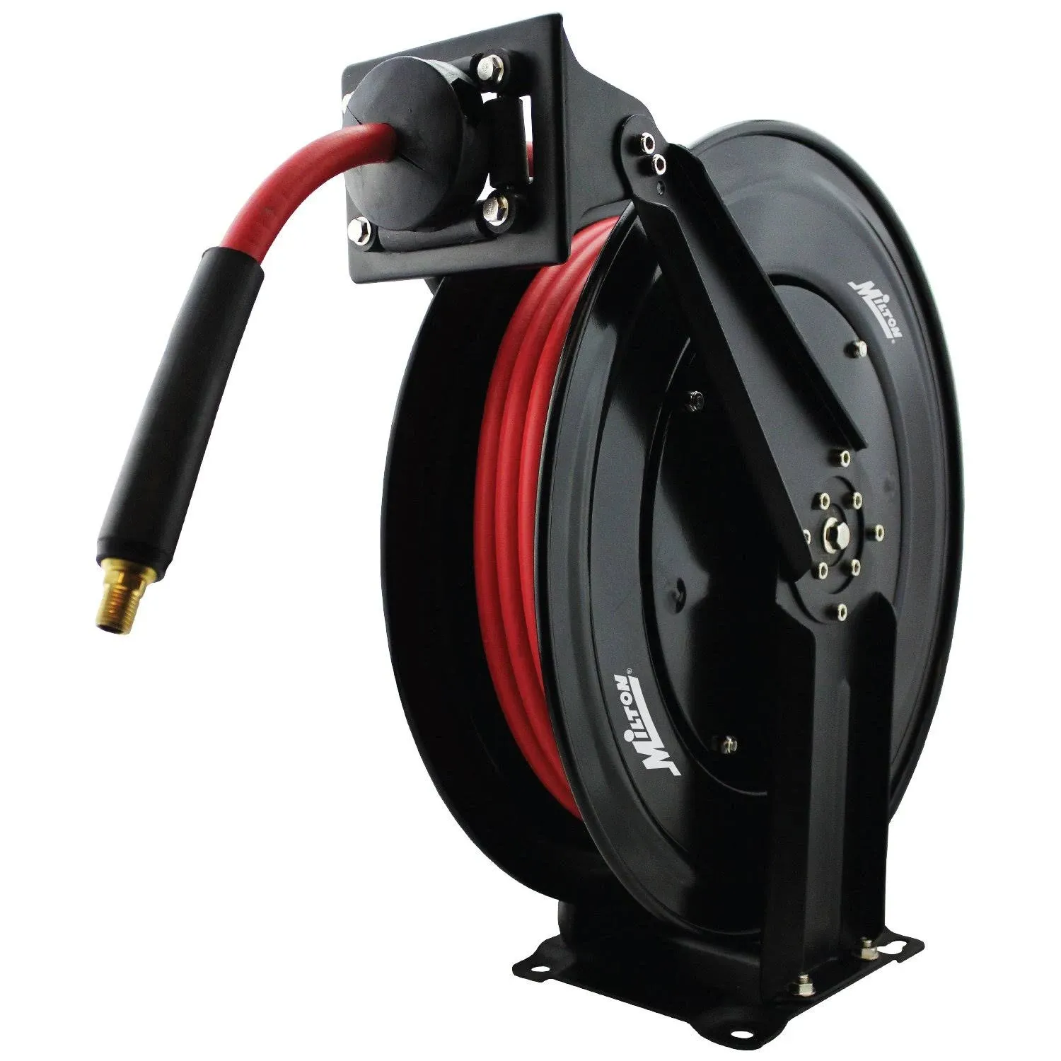 Milton 2760-50D - Steel Dual Arm Auto-Retractable Air Hose Reel, 3/8" x 50 ft. Rubber Hose - 300 Max PSI