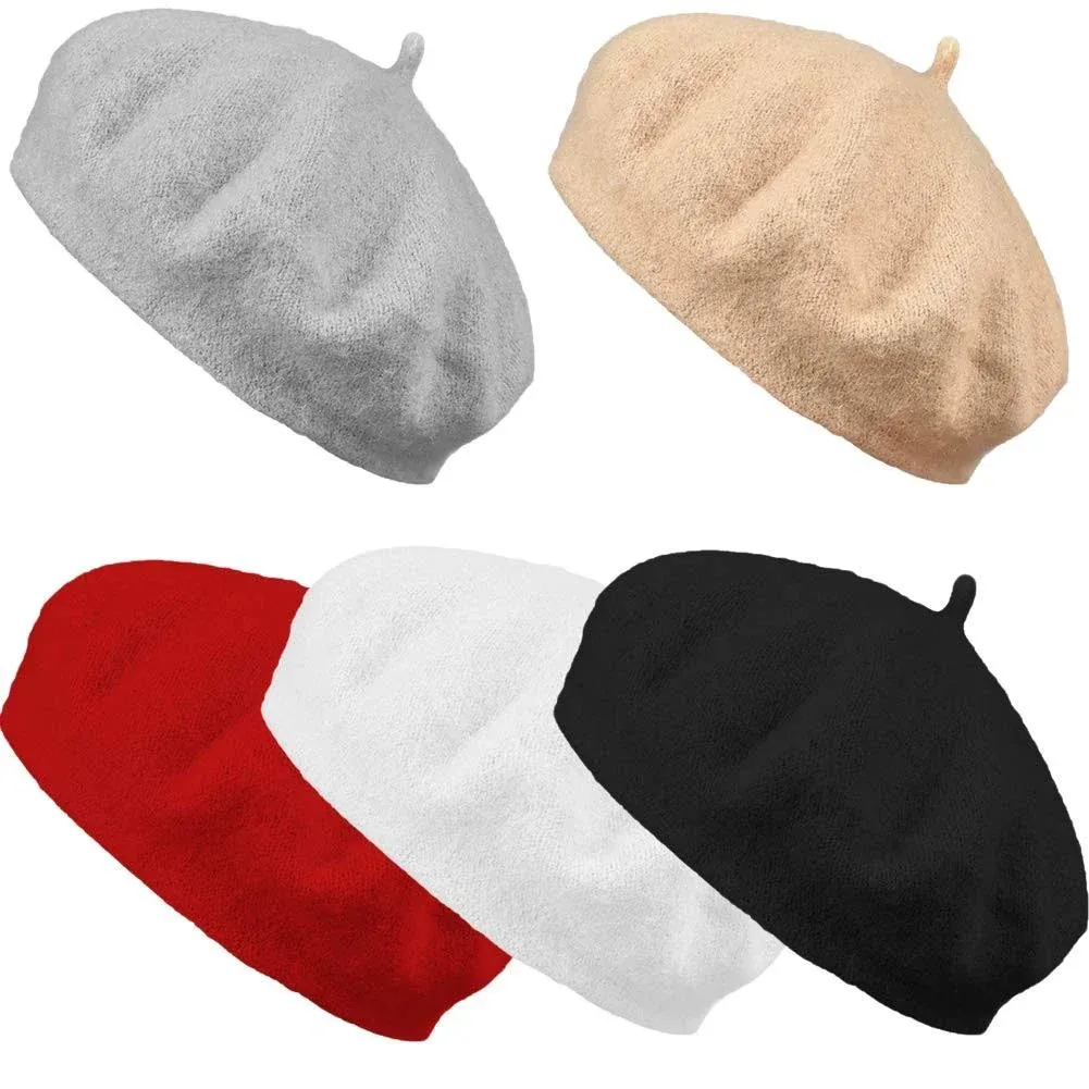 Jolbndcv 6pcs Beret Hat Wool French Beanie Hat Outdoor Hat Winter Hat Fashion Lady Hat White, Gray, Black, Red, Khaki Large