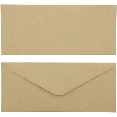 100x Kraft Envelopes V Flap with Gummed Glue Seal for Office, 9.5 x 4 Inch Brown