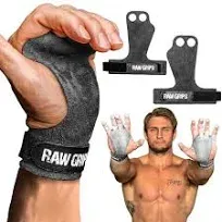  Raw Grips 3.0, 2 Finger Leather Gymnastics Grips - Pull Up Grips for Large