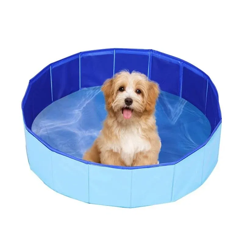 Dog Pool Foldable Pet Pool Small Portable PVC Dog Swimming Pool 24 x 8 Inch Folding Dog Cat Bath Tub Indoor Collapsible Ball Pit for Puppies (Blue, Small)