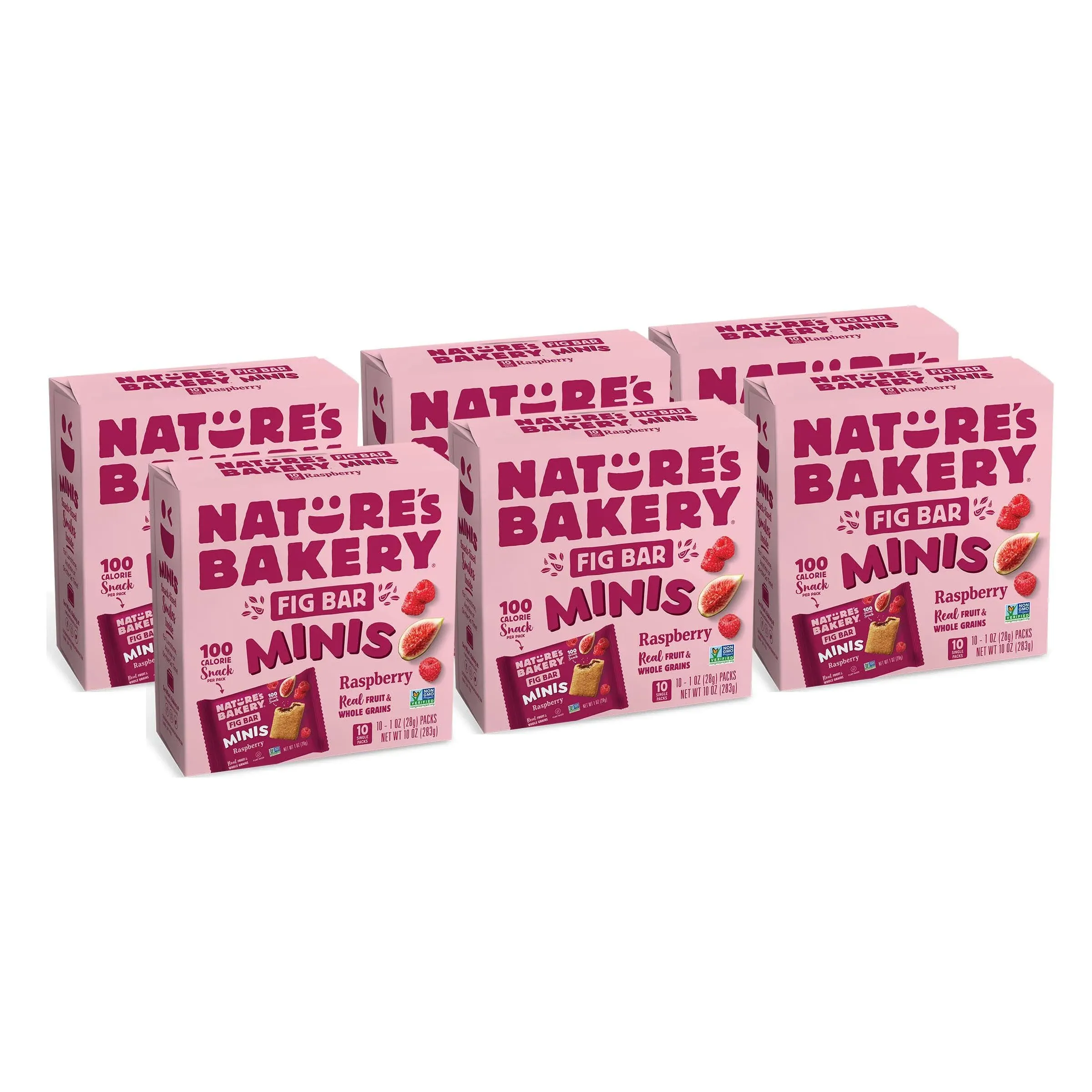 Nature's Bakery Fig Bar Minis, Raspberry, Whole Grain, Vegan Friendly, Kosher, Non-GMO, 10 Ounce (Pack of 6)