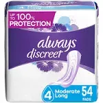 Always Discreet Pads, Moderate Long 4, Lightly Scented - 54 pads