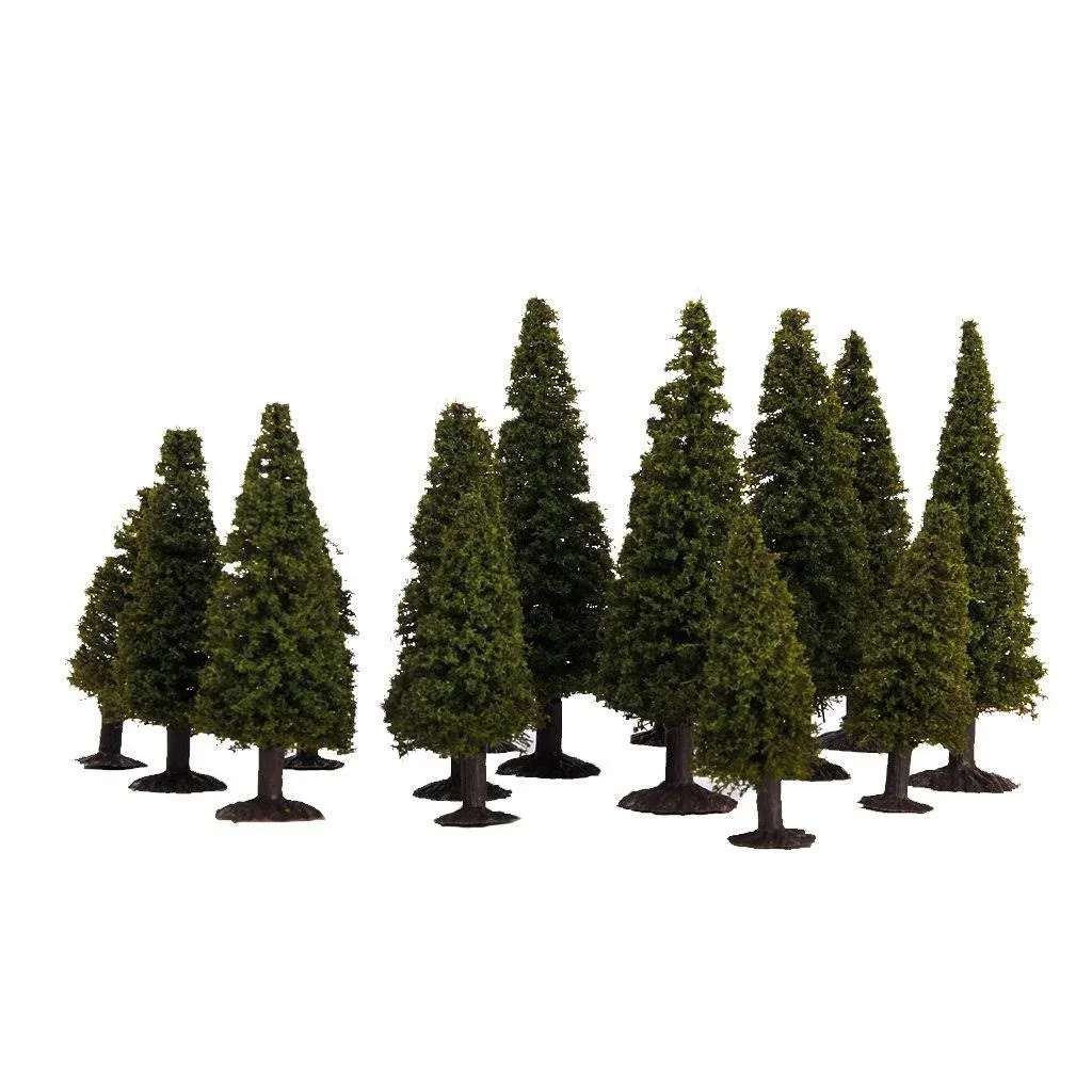 Winomo 15pcs Green Scenery Landscape Model Cedar Trees with Box