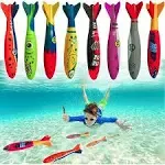 Ouxia Underwater Diving Torpedo Bandits, Swimming Pool Toy 5 Sharks Glides Up to 20 Feet Fun Water Games for Boys and Girls (Set of 8 Pieces), Multicolor