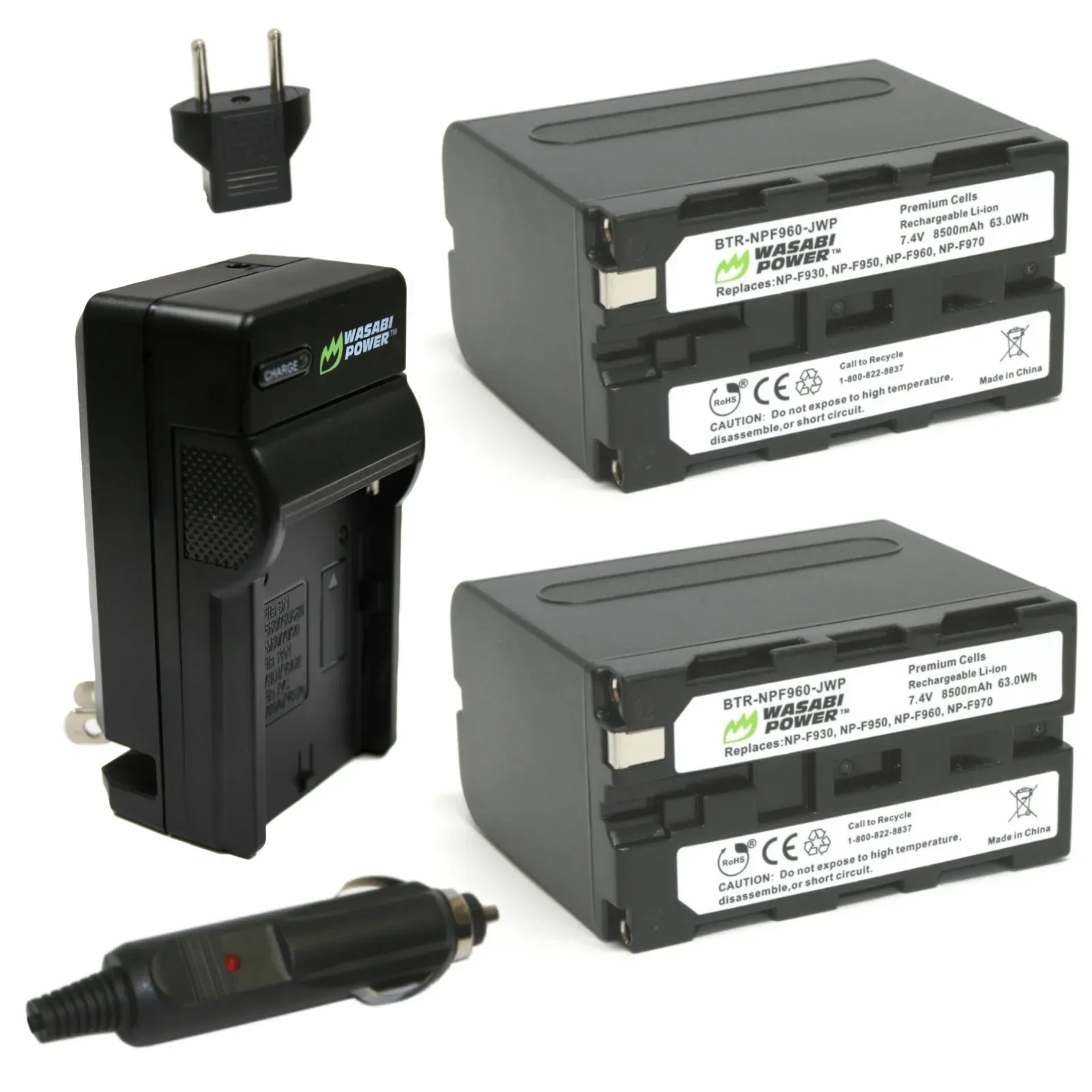 Wasabi Power Battery (2-Pack) &amp; Charger NP-F950, F960, F970, F975 L Series