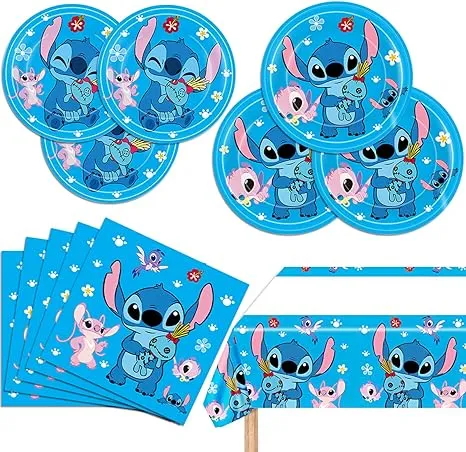 Stitch Party Supplies, 20 Plates, 20 Napkins and 1 Tablecover for Stitch Birthday Party Decorations