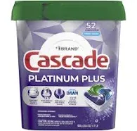 Cascade Platinum Plus Dishwasher Pod, Dish Detergent ActionPacs Dish Pods, Fresh, 52 Count