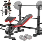 OPPSDECOR 8 in 1 650lbs Weight Bench Adjustable Workout Bench Set Squat Rack