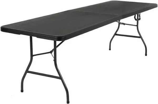 products Deluxe 8 Foot X 30 Inch Fold-In-Half Blow Molded Folding Table, Black