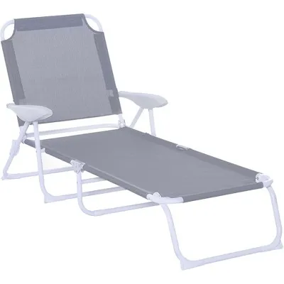 Outsunny Folding Chaise Lounge, Outdoor Sun Tanning Chair, Four-Position Reclining Back, Armrests, Mesh Fabric