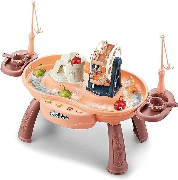 JS Drhome Water Table for Toddlers, Play Sink with Running Water with Music, Fishing Game and Waterwheel Function Indo