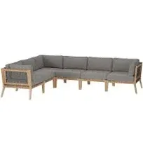 Modway Clearwater Outdoor Patio Teak Wood 6-Piece Sectional Sofa