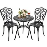 Nuu Garden 3 Piece Bistro Table Set Aluminum Outdoor Patio Bistro Set Outdoor Furniture with Umbrella Hole for Yard, Balcony, Black