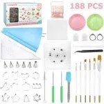 Kasmoire 188pcs Cookie Decorating Supplies Kit(ALL-IN-ONE),with 12pcs Holiday Cookie cutter,Mixing Tools,Piping Tools,Decorating Tools and 100pcs