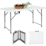 PayLessHere Folding Camping Table Plastic Picnic Table Office Table for Parties Wedding Camping Office with Carrying Handle (White, 4 ft)