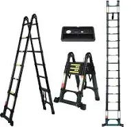 16.5FT Telescoping Ladder A-Frame Aluminum Extension Ladders with Tool Platfo...