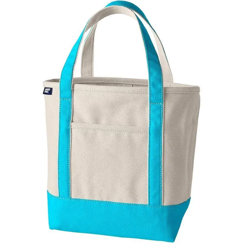 Lands' End Medium Natural 5 Pocket Open Top Canvas Tote Bag