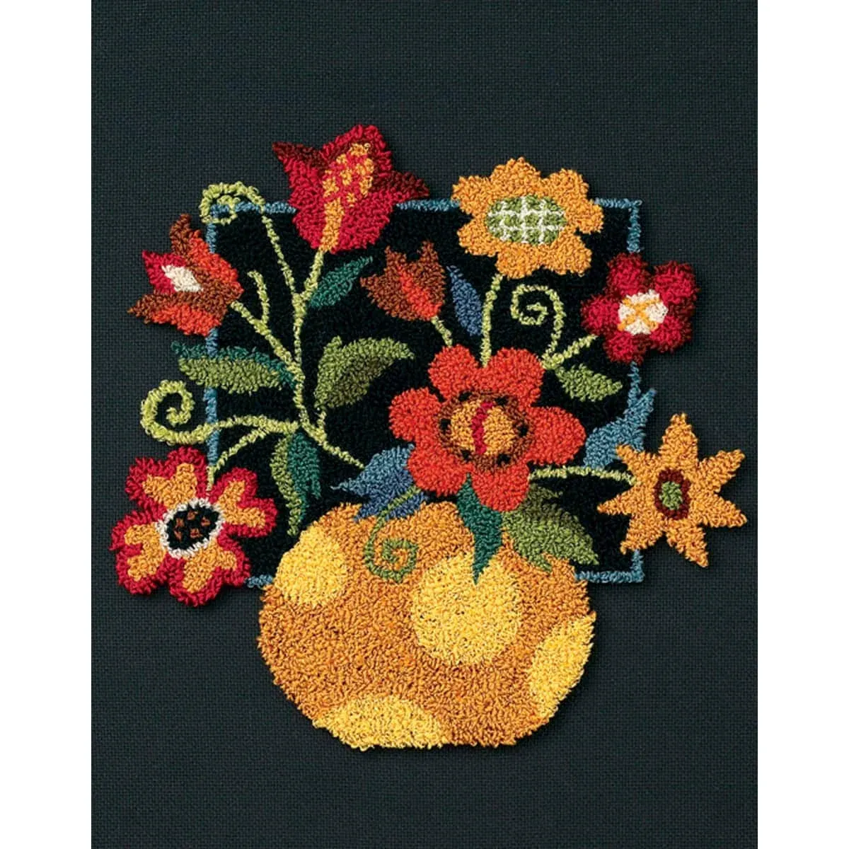 Dimensions Floral On Black Punch Needle Kit 8"x10"