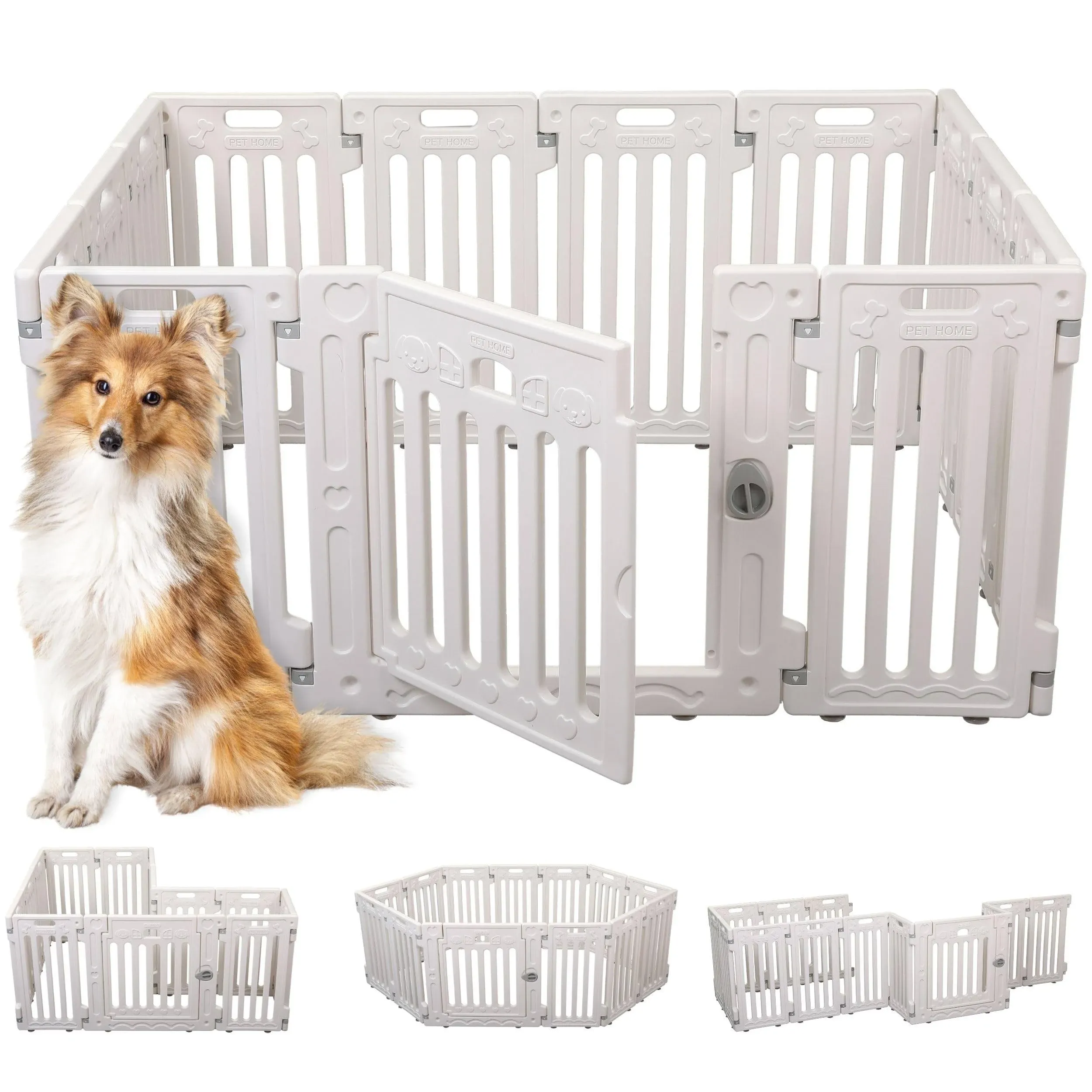 BIRDROCK HOME Dog Playpen w/Door, 12 Panel, 25.6in H | Strong Plastic, Non-Sl...