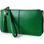 befen Women's Genuine Leather Wristlet Clutch Cell Phone Wallet, Multi Card Organizer Wallet Purse - Kelly Green