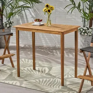 Teresa Outdoor Minimalist Acacia Wood Rectangle Bar Table , Teak