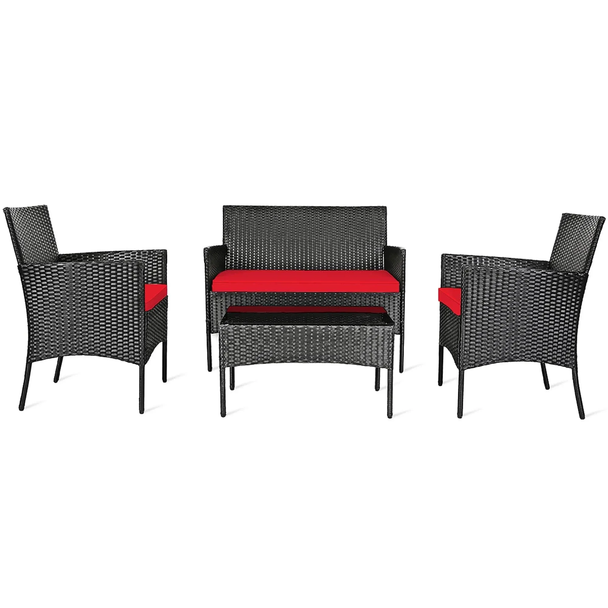 4 Pcs Patio Furniture Set Rattan Sofa & Chairs Set - Red