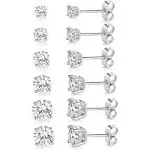 18K White Gold Plated 4 Pong Round Clear Cubic Zirconia Stud Earring (Pack of 6)