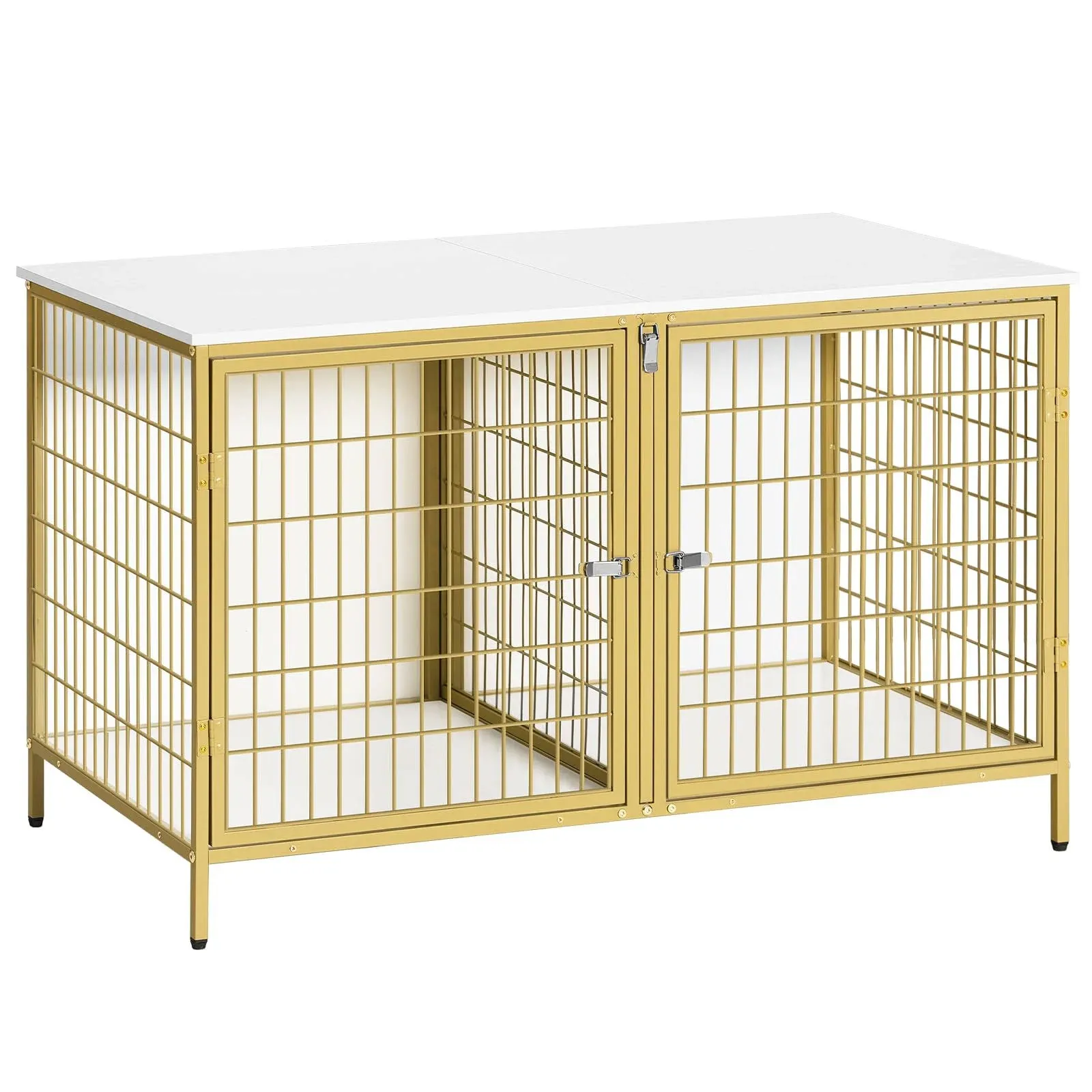 MAHANCRIS Dog Crate Furniture for 2 Dogs, 43.3&quot; Dog Kennel with Removable Divider, Heavy Duty Wooden Dog Kennel for Small Medium Dog, Indoor Dog Cage End Table with Double Doors, White DCJW1201