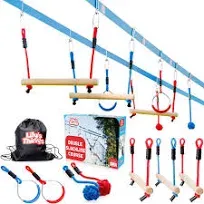 Double Ninja Slackline Obstacle Course for Kids 80 Foot Line