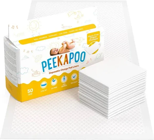 Peekapoo - Disposable Changing Pad Liners (50 Pack) Super Soft, Ultra Absorbe...