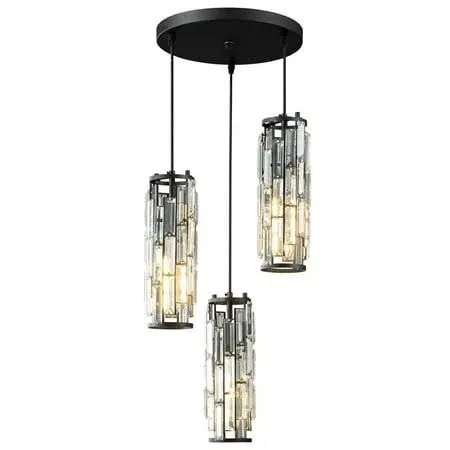 Zhlwin 3 Light Black Pendant Lighting Modern Pendant Light, Mini Crystal Chandeliers,Adjustable Pendant Light Fixture for Kitchen Island Dinning Room