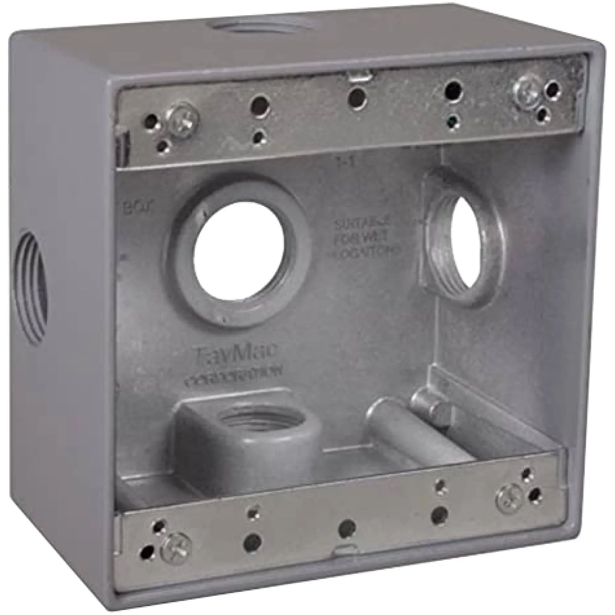 2-Gang Weatherproof Box, Five 3/4 in. Outlets, Side Lug, Gray