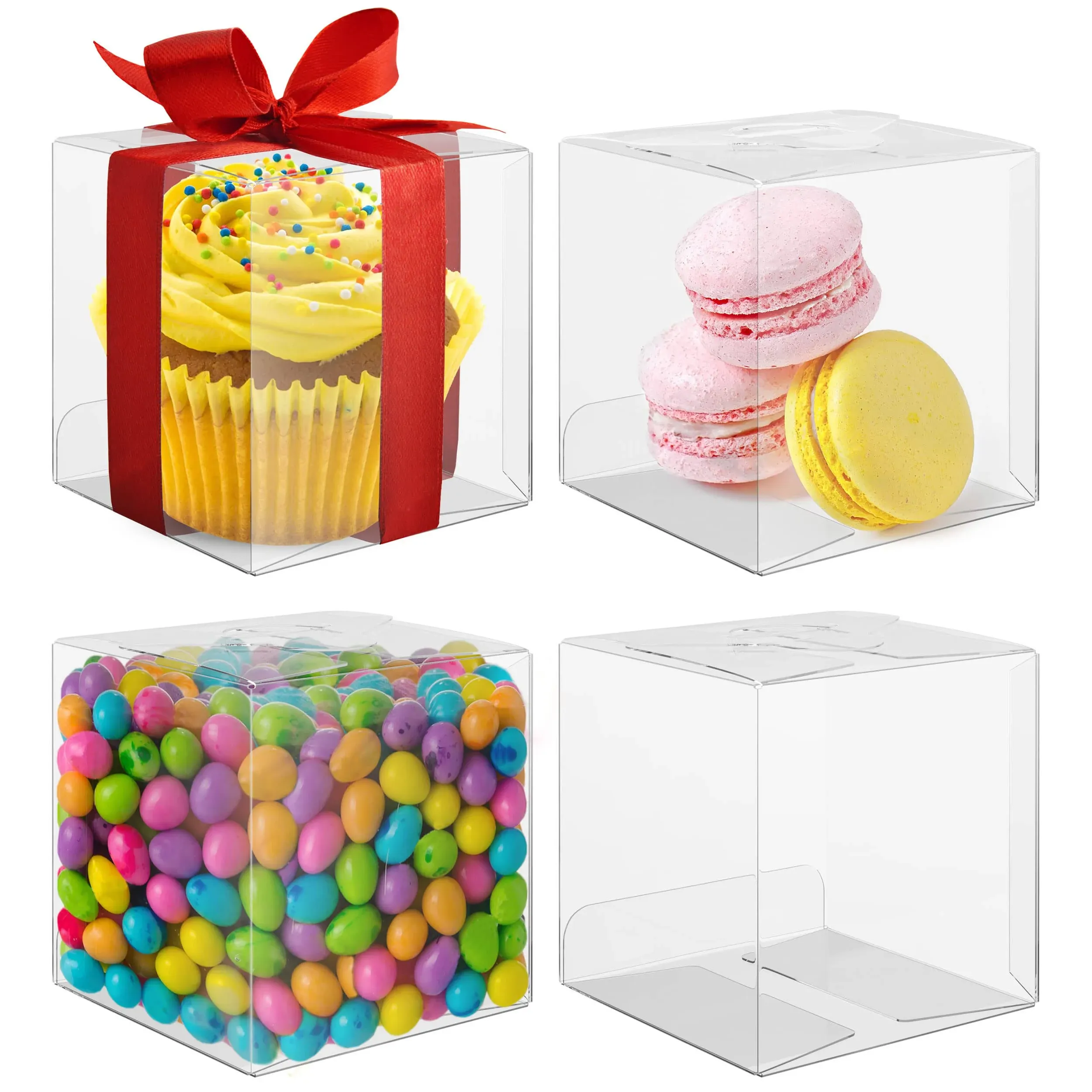 Houseables Clear Favor Boxes, Plastic Gift Box, 3x3x3 inch, 50 Pack, Transparent, Small, Square, Storage Bins, Empty Boxed